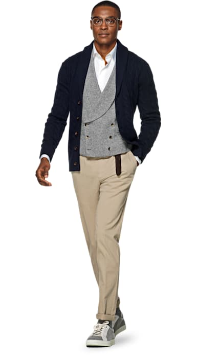 Navy Shawl Collar Cardigan