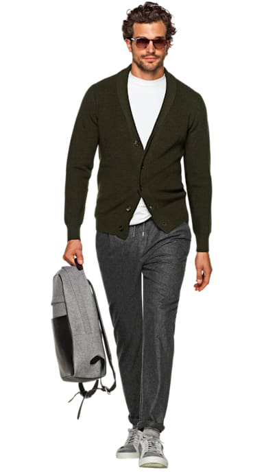 Green Shawl Collar Cardigan