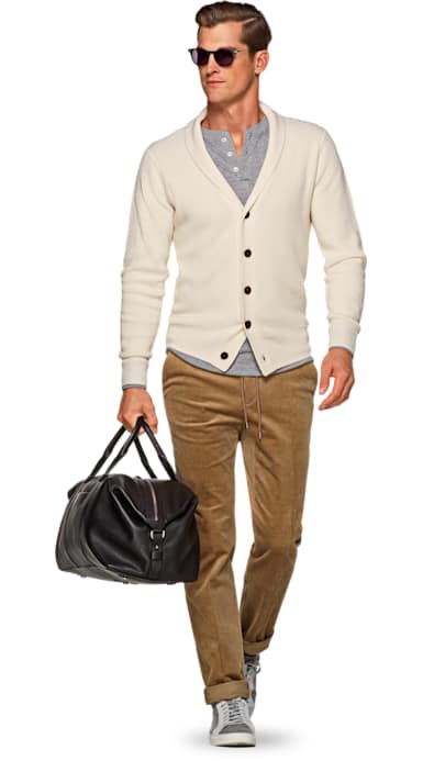 Off White Shawl Collar Cardigan