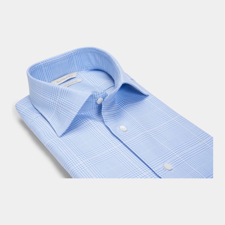 Camicia Azzurra A Quadri Vestibilita Slim Cotone Egiziano Suitsupply Online Store