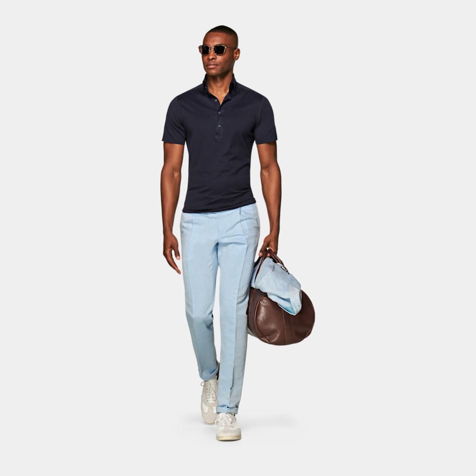 Navy Knitted Short Sleeve Popover Pure Cotton Suitsupply